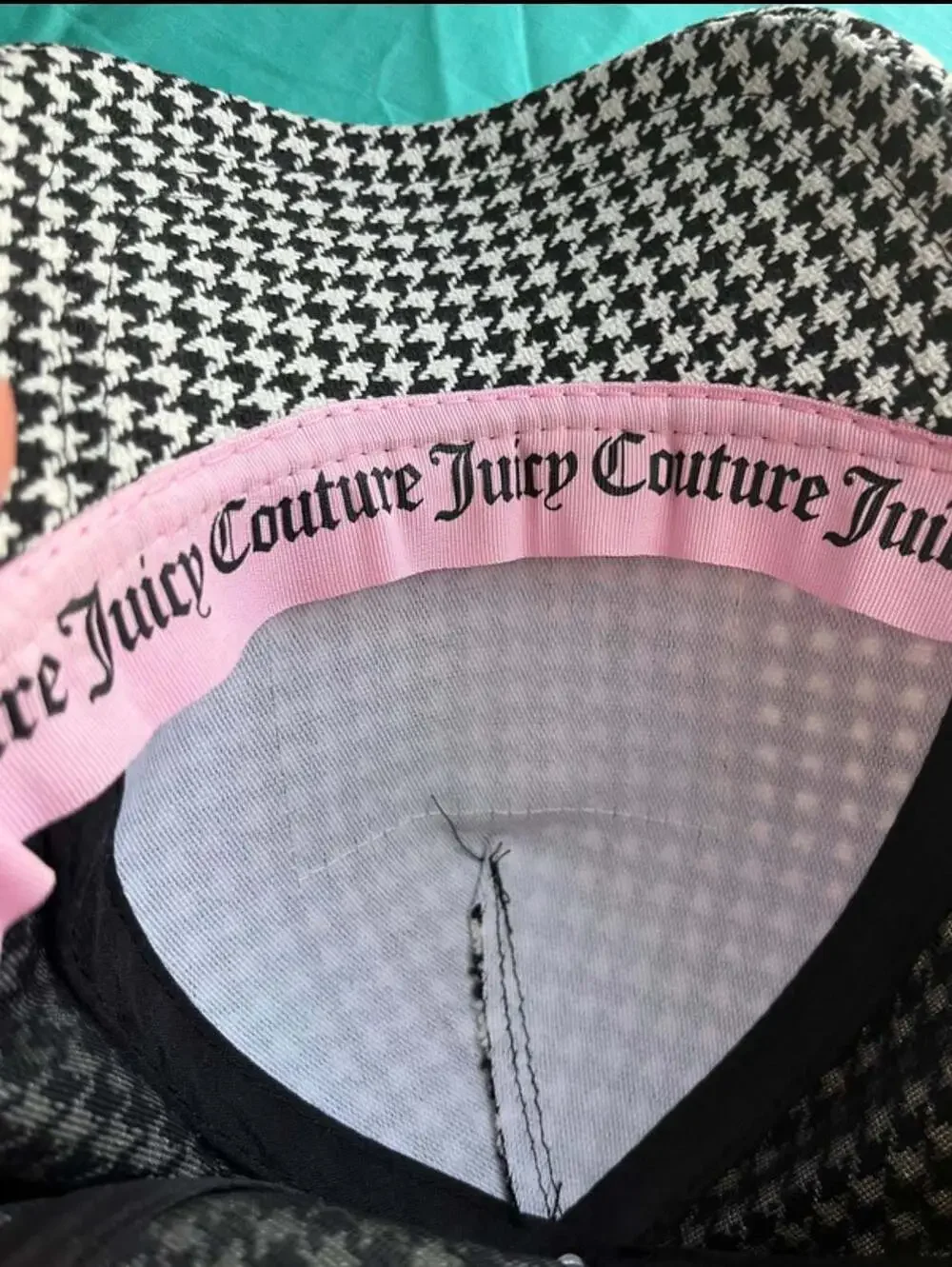 Juicy Couture Black and White Houndstooth Patch Logo Adjustable Baseball Cap Hat